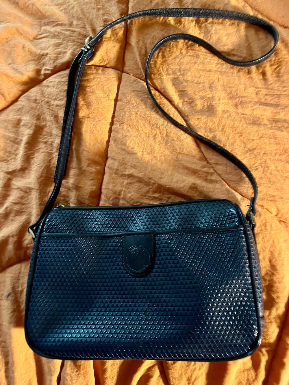 Vintage 1980s Liz Claiborne Navy Blue Textured Shoulder Bag Retro